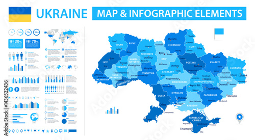 Ukraine Infographic Map with Data Visualization Elements - Vector Map of Ukraine