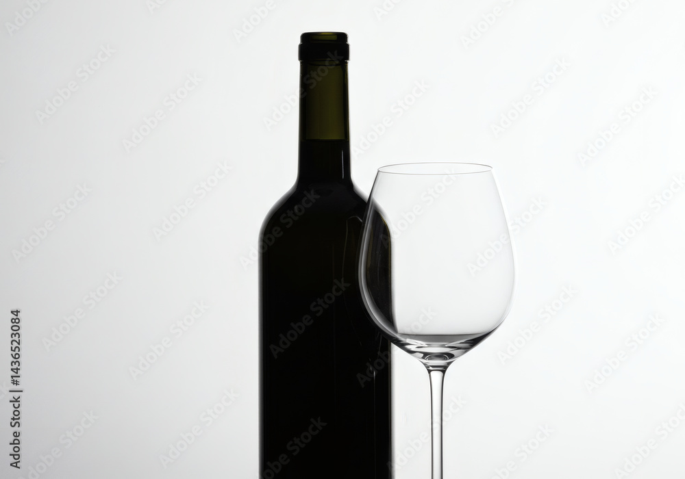 Wine Bottle and Empty Glass on White – Elegant Beverage Setup Wine Bottle and Empty Glass on White – Elegant Beverage Setup