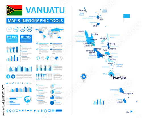 Vanuatu Infographic Map with Data Visualization Elements - Vector Map of Vanuatu