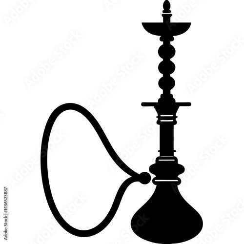 Elegant silhouette of a hookah, symbolizing relaxation and tradition, designed in a sleek, minimalist vector style for a lounge or shisha bar.
