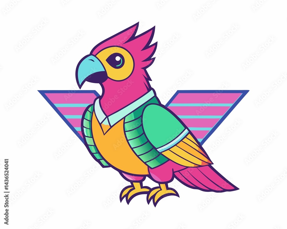 Fototapeta premium Retro Neon Parrot Illustration on White Background