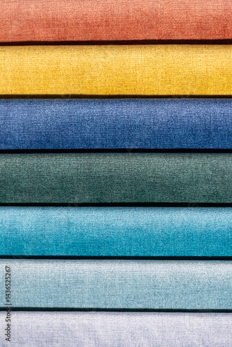 Closeup of colorful textured textile samples