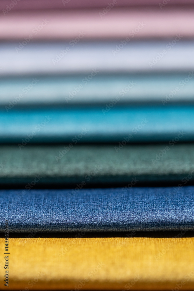 Closeup of colorful textured textile samples