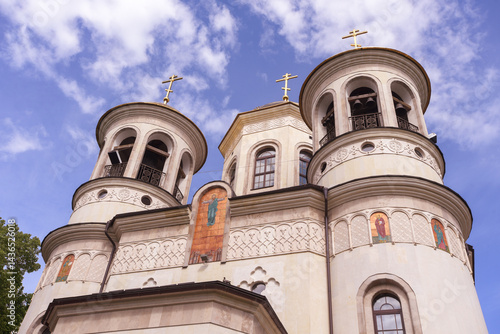 Church of the Ascension of the Lord in Zvenigorod, summer day, sky with clouds