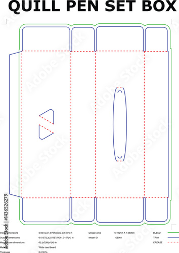 Quill Pen Set Box Die Cut Template For Manufacturing And Packaging Design