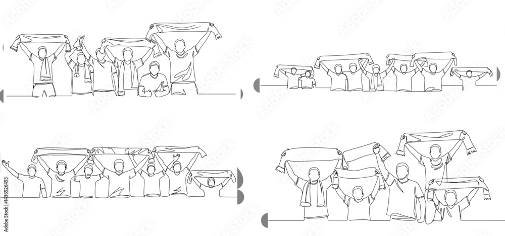 Obraz premium Silhouette vector of enthusiastic sports fans celebrating with scarves