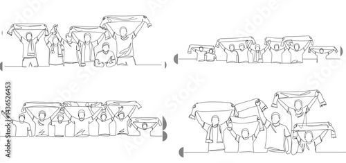 Silhouette vector of enthusiastic sports fans celebrating with scarves
