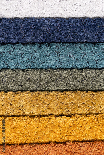 Obraz na płótnie Closeup of colorful textured textile samples w salonie