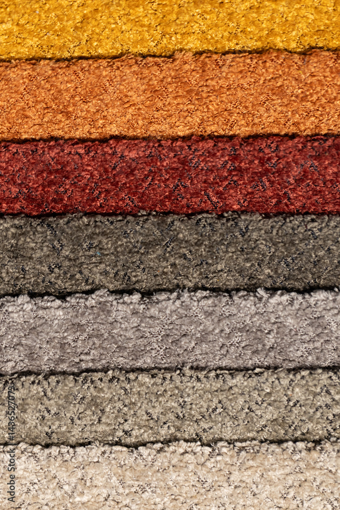 Closeup of colorful textured textile samples