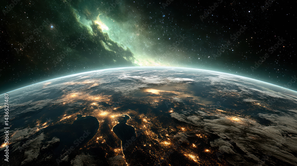 Fototapeta premium Earth from space, city lights visible