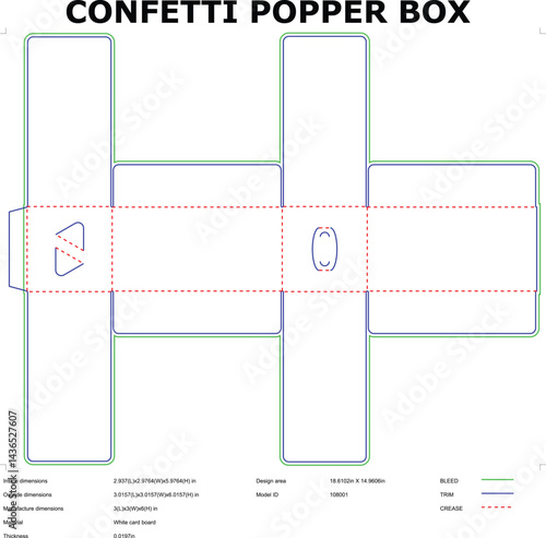 Confetti Popper Box Die Cut Template Technical Drawing For Packaging Design
