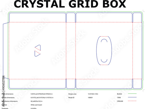 Crystal Grid Box Packaging Die Cut Template Blueprint For Manufacturing Design