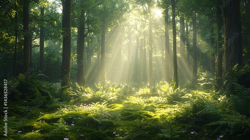 Obraz premium Peaceful forest trail bathed in light high resolution picture