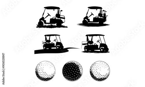 golf cart buggies silhouette Vector Bundle. Golf Cart Silhouette vehicle Vector set Illustration.