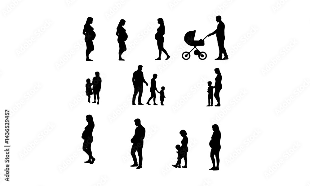 Silhouette of Pregnant Woman and Moms With Children Vector Image Silhouette of Pregnant Woman and Moms With Children Vector Image
