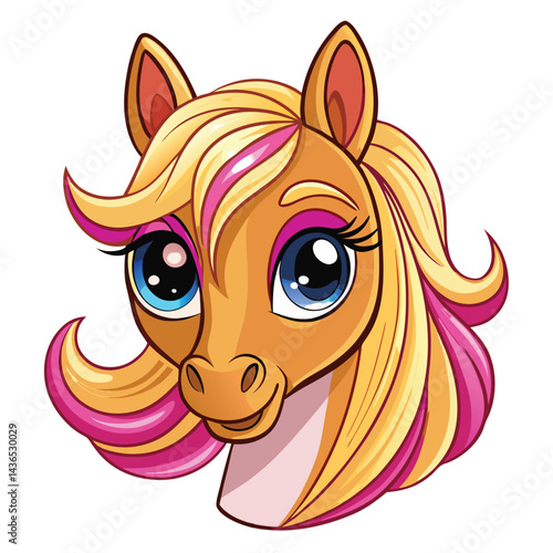 Cute cartoon horse head with vibrant colors