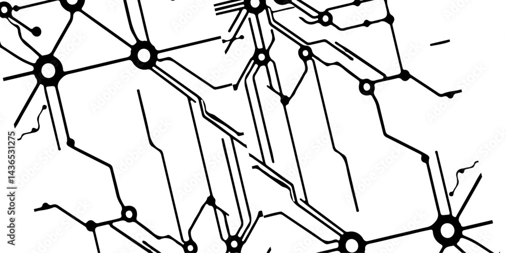 Obraz premium high-tech illustration of a circuit board where sleek black electric lines and pathways connect various components like microchips.