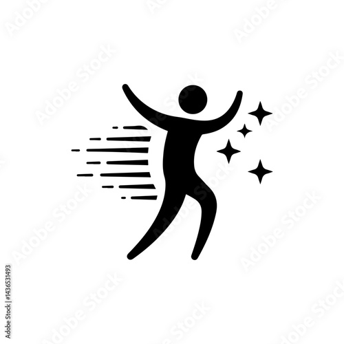 Dancing Silhouette with Motion Lines and Flare Icon