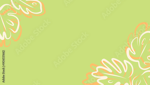 Hand drawn vector  frame of tropical leaves with place for your text on lime green background