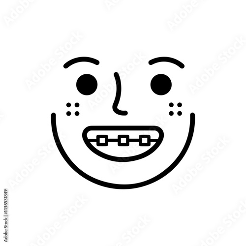 Smile with Braces and Dotted Cheeks Black Icon