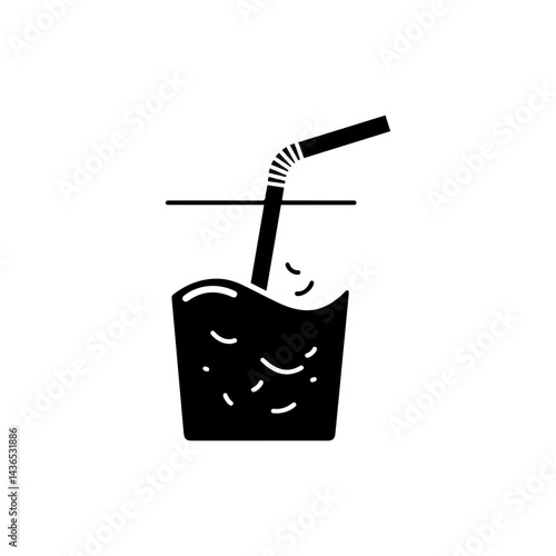 Black Icon of a Soda Straw with Bend and Drink Ripples