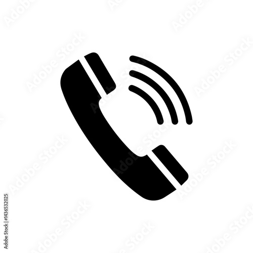 Telephone Handset with Curly Cord and Sound Lines Black Icon