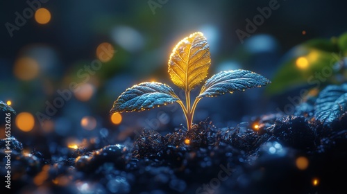 Wallpaper Mural Small plant growing from soil with bokeh lights in background. Torontodigital.ca