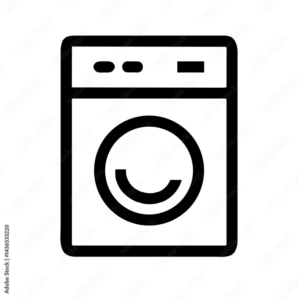 Simple washing machine icon in black line art style Simple washing machine icon in black line art style