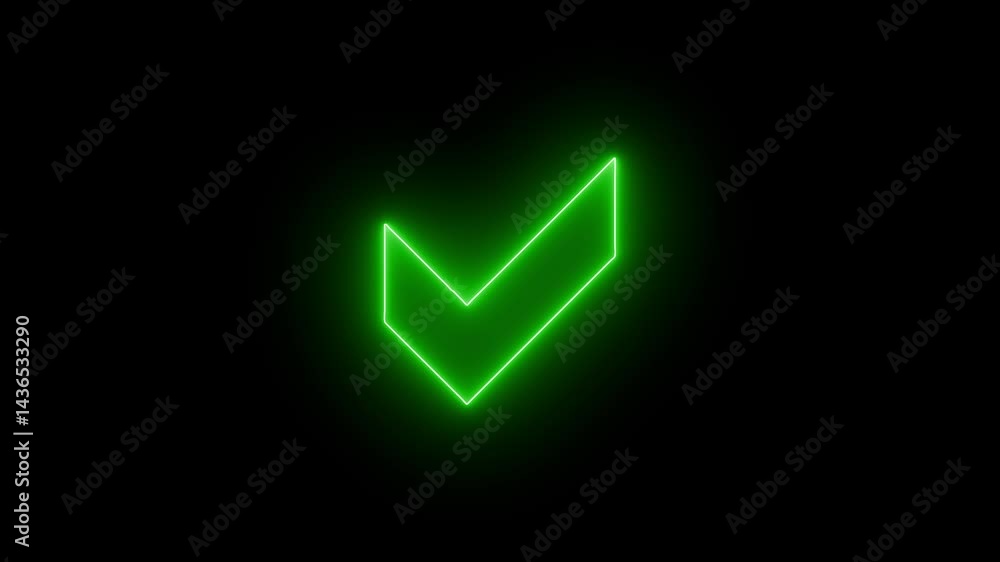Glowing Checkmark on Black Background, High-Contrast Neon Tick Animation Glowing Checkmark on Black Background, High-Contrast Neon Tick Animation