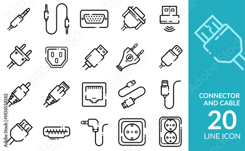 Connector and Cable- icon set