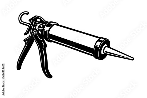 Caulk Gun Tool - Black and White Illustration for Sealing, DIY, Construction, or Graphic Themes