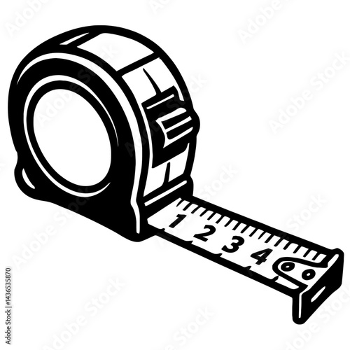 Retractable Tape Measure Tool - Black and White Illustration for Measurement, Construction, DIY, or Graphic Themes