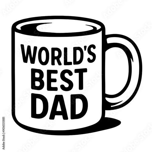 Worlds Best Dad Mug - Black and White Illustration for Fatherhood, Gifts, Drinks, or Graphic Themes
