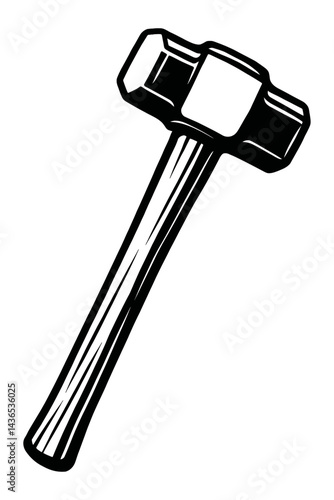 Sledgehammer Tool - Black and White Illustration for Construction, Demolition, Industry, or Graphic Themes