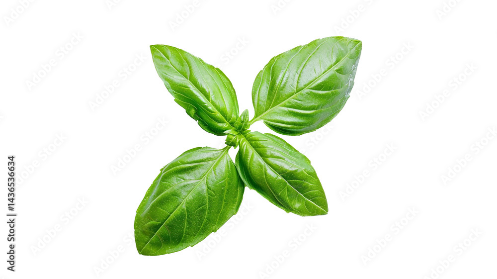 Cluster of vibrant green basil leaves with prominent veins and a fresh appearance. isolated on transparent background. Cluster of vibrant green basil leaves with prominent veins and a fresh appearance. isolated on transparent background.