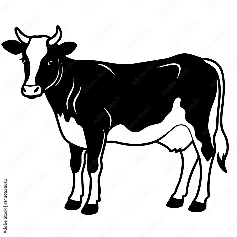 Obraz premium Black and White Illustration of a Cow in Side Profile
