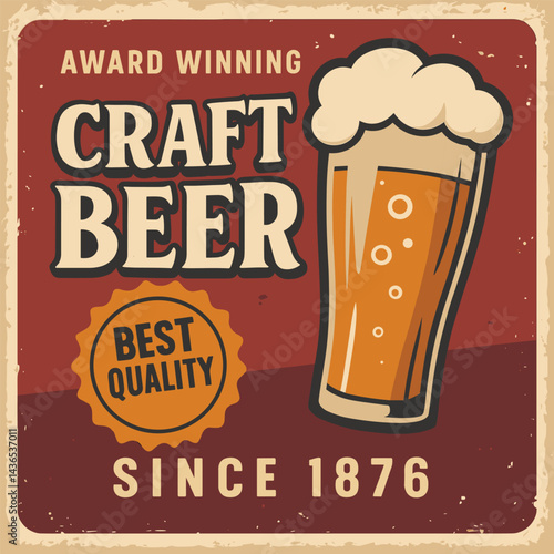 Vintage retro beer poster template with cold ale advertising design and old paper texture background for pub and bar decoration