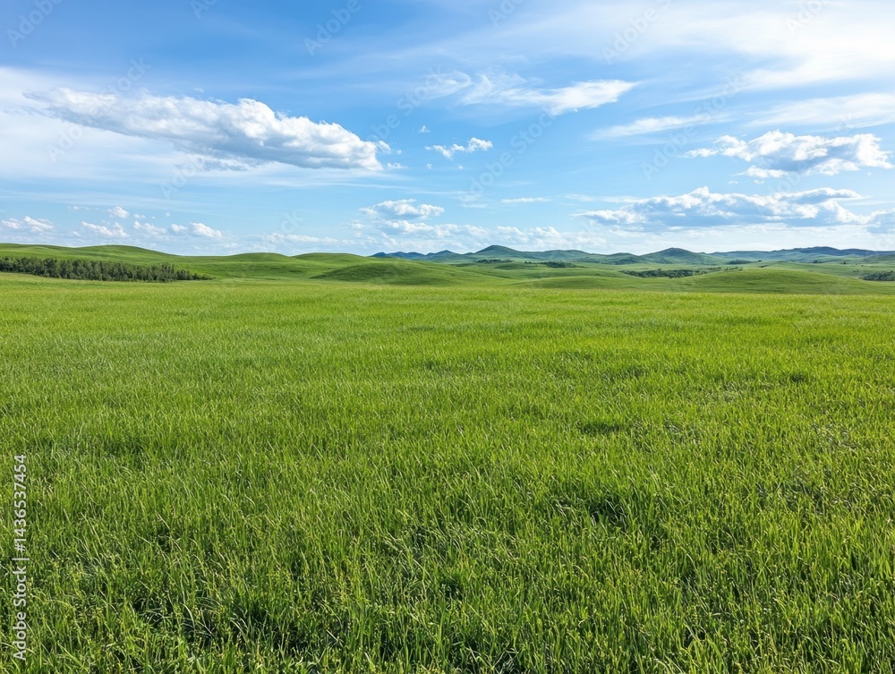 Fototapeta premium Lush green field under a partly cloudy sky