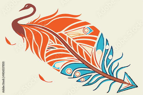 71 abstract paper art, folded paper sculpture, flame-like shape, vibrant gradient colors, orange to blue spectrum, 3D layered design, symmetrical curves, organic form, wall-mounted artwork, minimalist