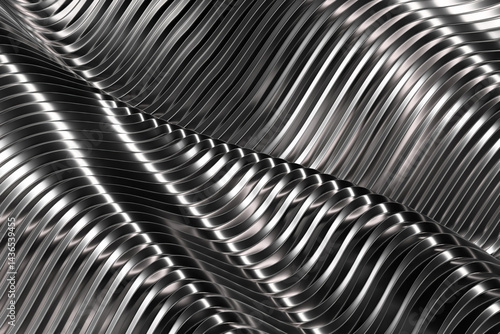 Wallpaper Mural Abstract metallic wave pattern with reflective surfaces for modern design. 3d render Torontodigital.ca