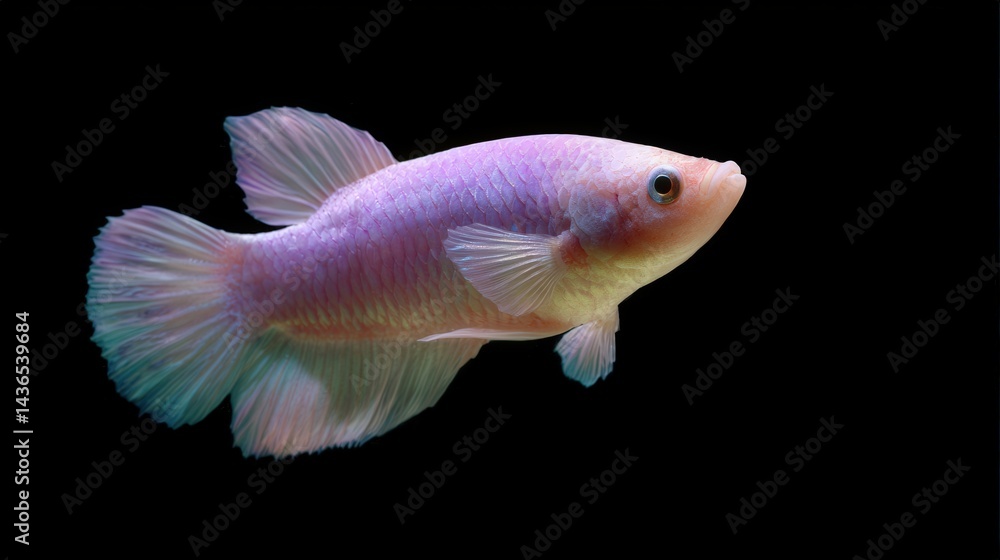 Obraz premium Elegant Pink Fish Swimming Gracefully in Dark Water Background Underwater Photography