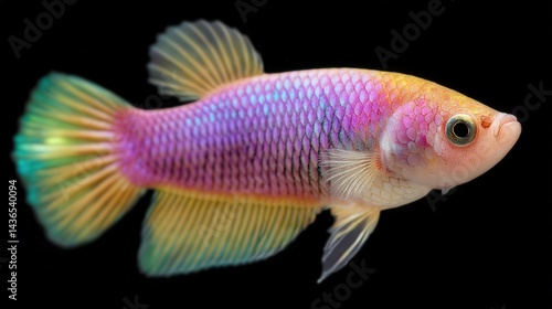 Vibrant Tropical Fish with Colorful Scales and Flowing Fins on Black Background