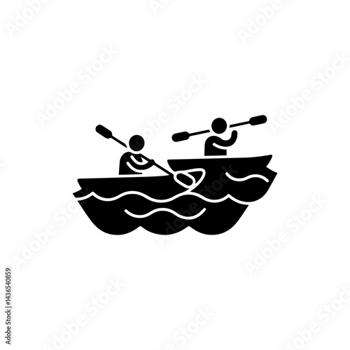 Dual Kayakers in River with Whitewater Waves - Dynamic Black Fill