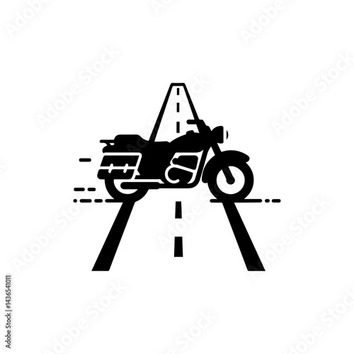 Motorbike with Saddlebags on Long Road Angled Icon