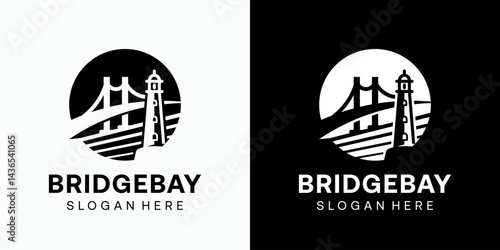 Lighthouse and bridge vector logo design with modern, simple, clean and abstract style. Icon for business, marine, infrastructure and personal branding.