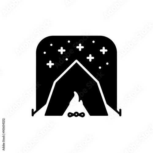 Tent with campfire under starry night silhouette