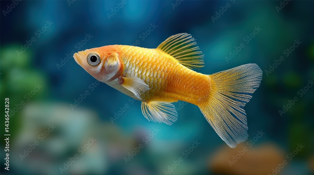 Vibrant Goldfish Swimming Gracefully in Clear Aqua Blue Water Background Vibrant Goldfish Swimming Gracefully in Clear Aqua Blue Water Background