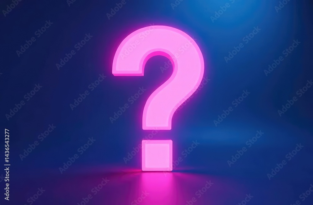 Neon glowing question mark abstract blue and pink background Neon glowing question mark abstract blue and pink background