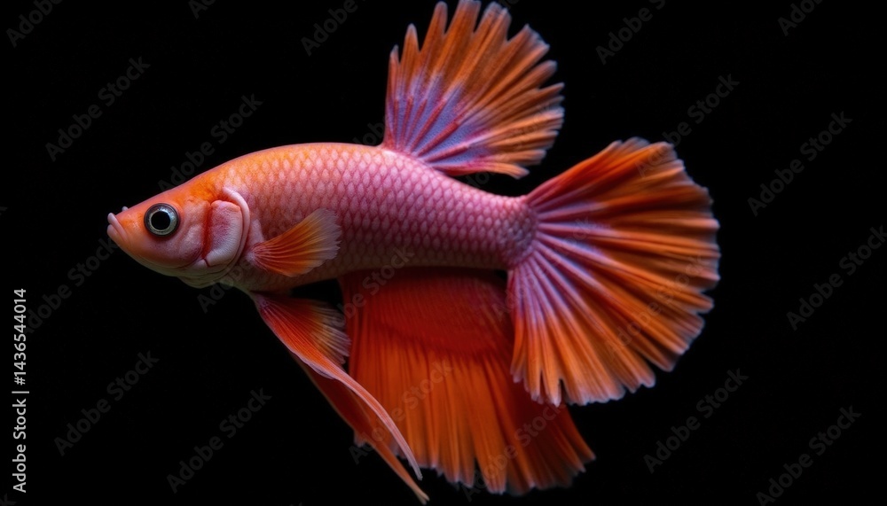 Vibrant orange betta fish swimming gracefully in a dark water background Vibrant orange betta fish swimming gracefully in a dark water background