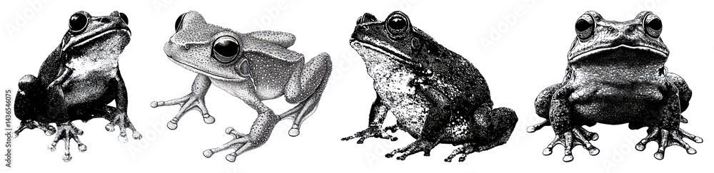 Naklejka premium PNG Vintage frog illustrations collection, element set on transparent background